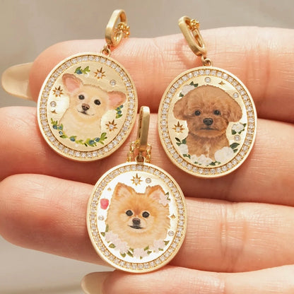 Custom 24k Gold Hand-Painted Pet Portrait Necklace