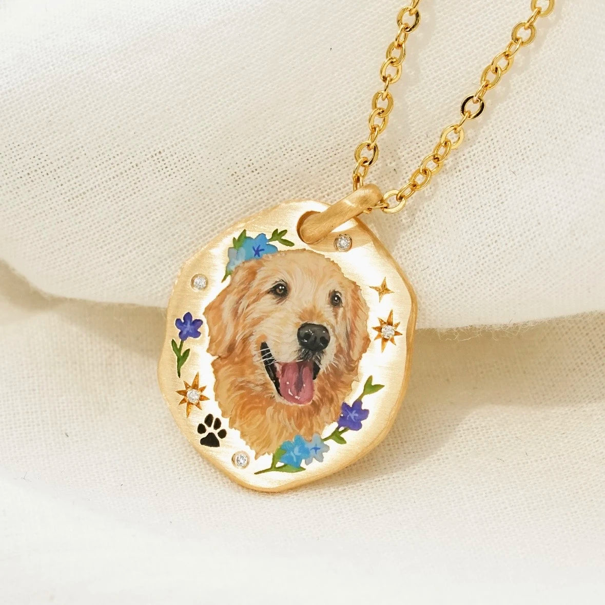Custom 24k Gold Hand-Painted Pet Portrait Necklace