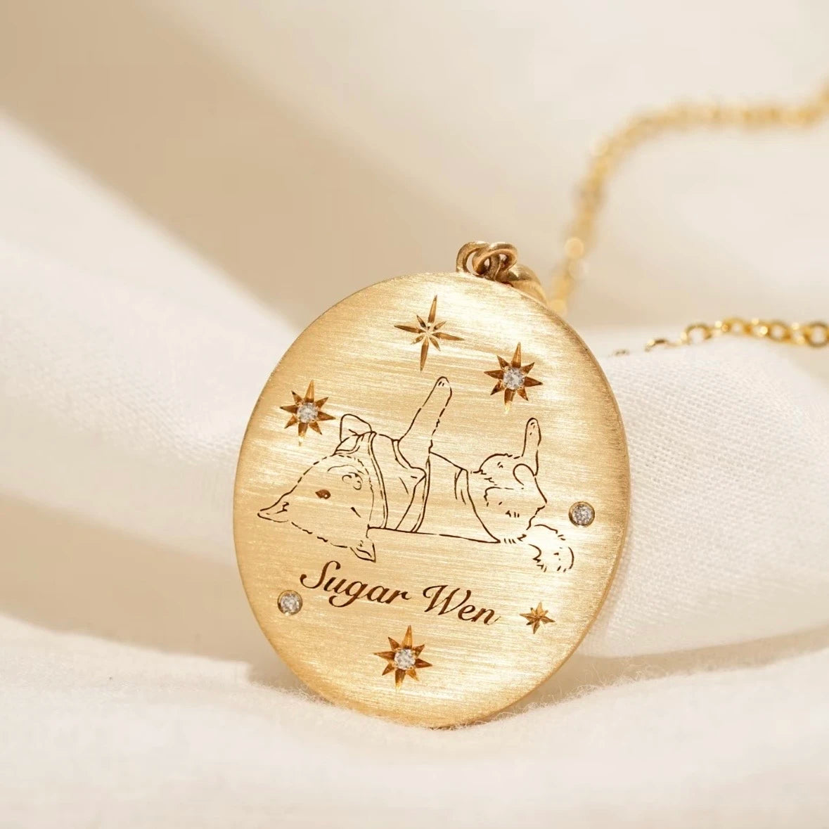 Custom 24k Gold Hand-Painted Pet Portrait Necklace