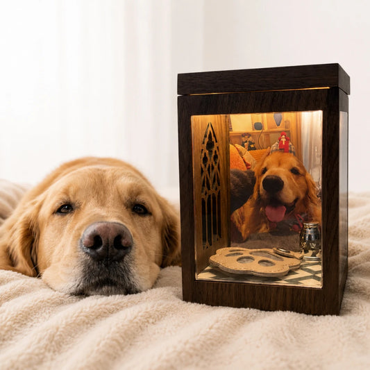 Pawever™ Caja Everwood — Caja de Recuerdos Holográfica para Mascotas
